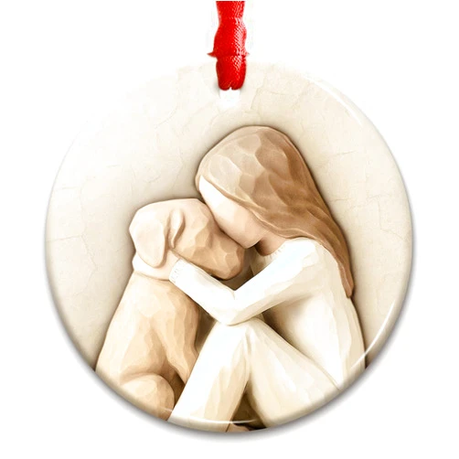 CHOANG Dog Lover Christmas Ornament - Rustic Girl Loves Dog Ceramic Decoration - Meaningful Holiday Keepsake - Pet Gift for Women, Girls, Pup Owners