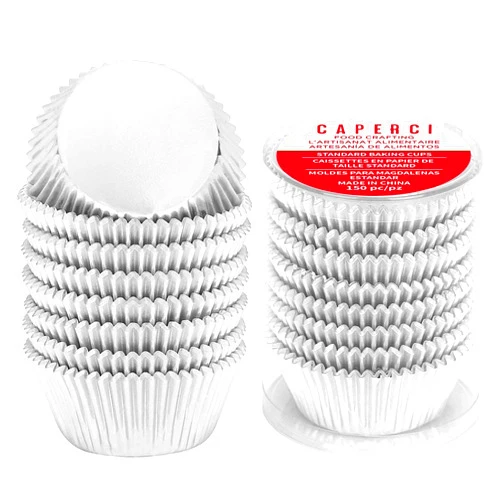 Caperci Silver Foil Cupcake Muffin Liners Standard Size Baking Cups 150-Pack - Premium Greaseproof & Sturdy