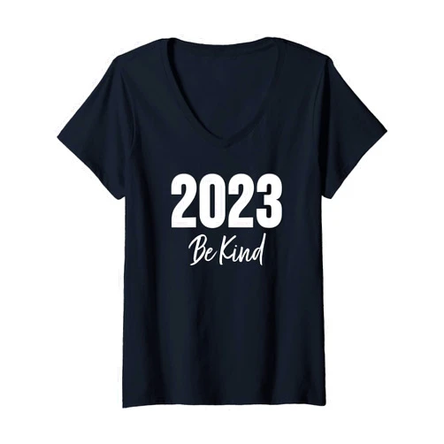 Family Christmas Merry Be Jolly Be Kind T Shirt Womens Happy New Year 2023 Shirt that Says Be Kind Top.Be Kind 2023 V-Neck T-Shirt