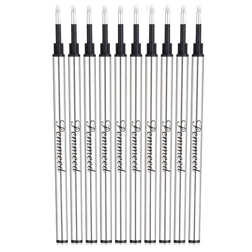 Pemmeed Rollerball Pen Refills Smooth Writing German Gel Ink,Parker Waterman Compatible Pen Refills Metal Standard Size Fine Point Black Ink Pack of 10 (Black)