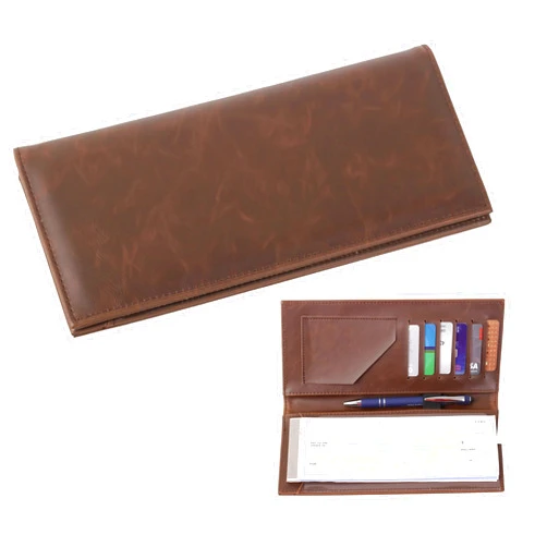 2Fold Business Size and Travelers Check Large Checkbook Cover for Side and Top Tear Checks - Synthetic Leather Feel Check Book Cover with Built in Duplicate Check Sleeve and Pockets - Dark Brown