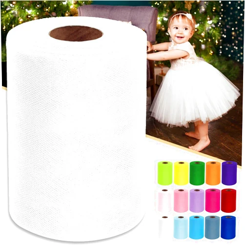 Luceinvita White Tulle Fabric Roll 6 Inch by 100 Yards (300 feet) Sheer Tulle Ribbon for Christmas Gift Wrapping Tutu Skirt Wedding Baby Shower Party Decorations DIY Crafts