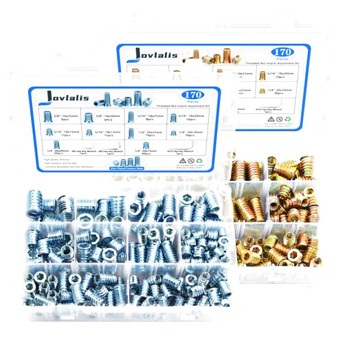 Jovlalis 340PCS Threaded Inserts Nuts, Wood Inserts Assortment Kit, Steel Threaded Inserts for Wood Furniture Screw 10 Sizes-1/4