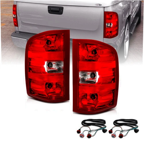 AmeriLite for 2007-2014 Chevy Silverado 1500 2500 3500 Pickup Clear Red OE Replacement Tail Light Brake Lamp Pair w/Bulb and Harness - Passenger and Driver Side