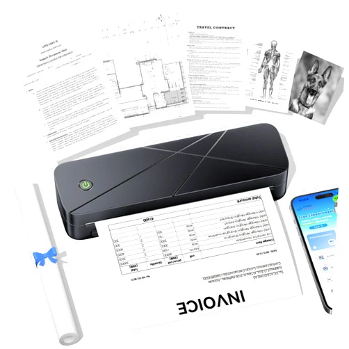 TATTMUSE Portable Printers Wireless for Travel, Inkless Thermal Small Bluetooth Mobile Compact Printer for Phone & Laptop & Home Use, Support 8.5