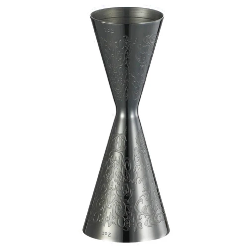 Cocktail Geek Double Cocktail Jigger Slim Style Measuring Jigger with Etched Pattern (Gunmetal Black Spirit)