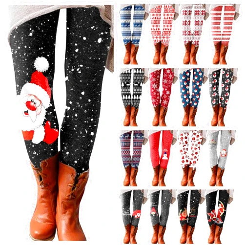 Gillberry Women's Christmas Leggings High Waisted Workout Pants Tummy Control Santa Claus Print Gym Legging Tights
