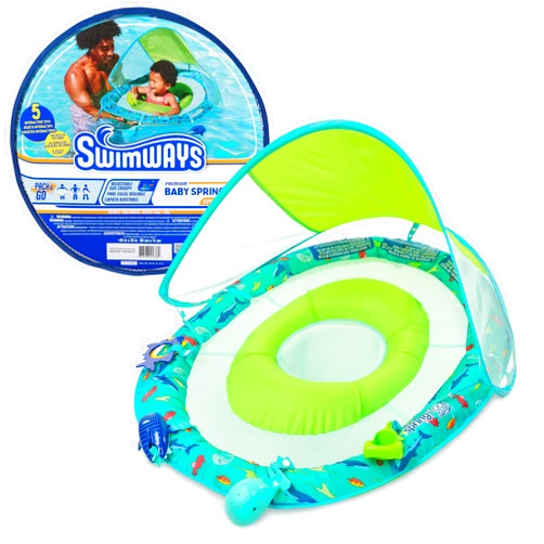 SwimWays Baby Spring Float Splash N Play, Baby Pool Float with Canopy & UPF Protection, Swimming Pool Accessories for Kids 9-24 Months