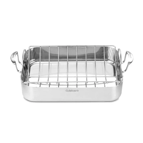 Cuisinart Multiclad Pro Triple Ply Stainless Cookware 16-inch Roasting Pan Skillet, Rectangular Roaster w/Rack