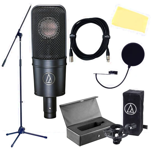 Audio-Technica AT4040 Cardioid Condenser Microphone Bundle with Boom Stand, Pop Filter, XLR Cable, and Austin Bazaar Polishing Cloth