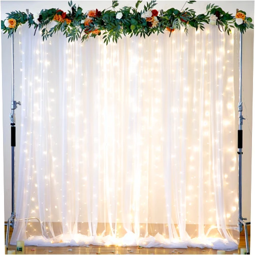 Suppromo White Tulle Backdrop Curtain with Lights String for Parites 10×8ft Sheer Backdrop Curtains White Curtain Backdrop for Wedding Baby Shower Birthday Party Photo Shoot Decorations(2 Panels 10ft×8ft)