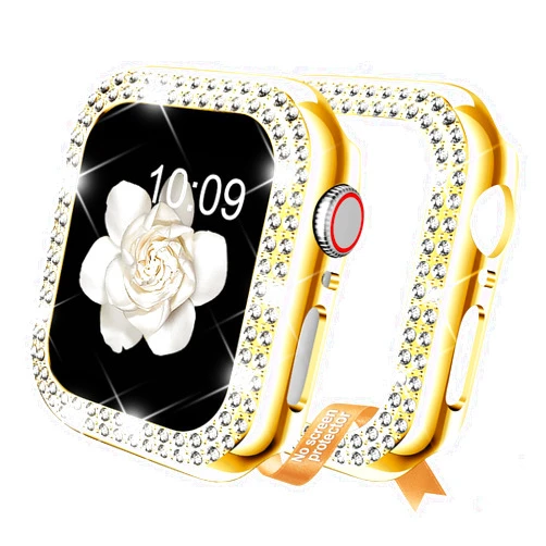 DABAOZA Compatible for Bling Apple Watch 40mm Case Bumper Cover SE Series 6 5 4, Bling Women Girls Dressy Diamonds Crystal Bumper Cover Hard PC Shockproof Case for iWatch (Gold, 40mm)