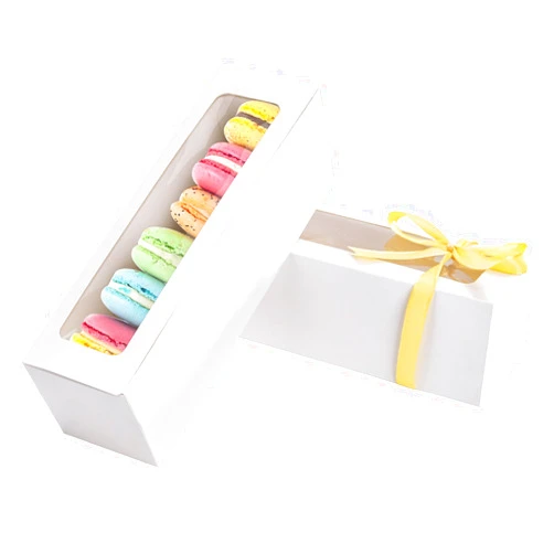 NPLUX 25 Pack Macaron Boxes for 5-7 Macarons Cookie Candy Strawberry Boxes Macaron Container Packaging Boxes with Ribbon for Gift Giving(White)