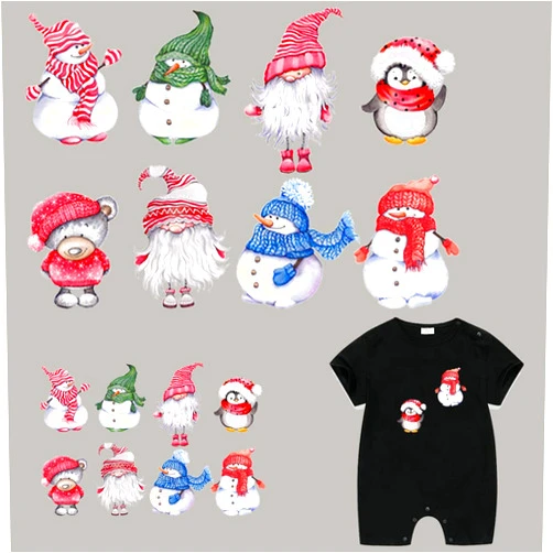 Jacnkb Christmas Cute Patch for Clothing Christmas Snowman Iron On Transfers Stickers Santa Claus Elf Gnome Little Penguin Iron Applique Design Xmas Costume Gift DIY Decor for T-Shirt Dress Hoodies Hat 2PCS
