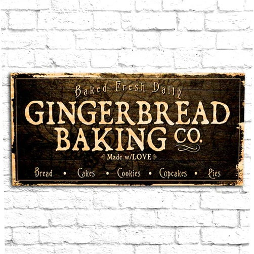 BARCONIC Vintage Wooden Holiday Bar Sign - Gingerbread Bakery - Home Decor - Black