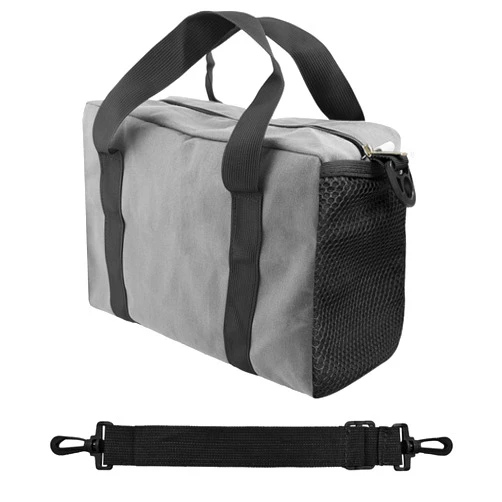 Baizoy Small Tool Bag,Close Top Wide Mouth Tool Organizer Bag,Large Capacity Tool Bags for Men,Canvas Tool Storage Bag for Storage Handbag for Screwdrivers,Wrench (Shoulder strap+Gray, 16 Inch)