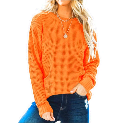 ZESICA Women's 2024 Fall Long Sleeve Crew Neck Waffle Knit Casual Loose Oversized Pullover Sweater Jumper Tops