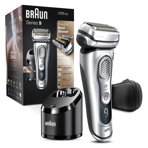 Braun Electric Razor for Men With Precision Beard Trimmer, Rechargeable, Wet & Dry Foil Shaver, Clean & Charge Station & Travel Case, Silver, 3 Piece Set