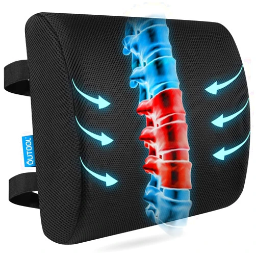 QUTOOL Lumbar Support Pillow for Office Chair, Memory Foam Office Chair Back Support,Lower Back Pillow for Car Seat, Back Pain Relief, Back Pillow for Chair with Adjustable Strap and Mesh Washable Cover