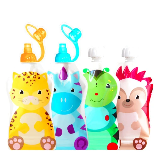ChooMee SoftSip Food Pouch Tops + Reusable Baby Food Pouches, Fill with Baby Food, Applesauce and Purees | Wide Double Zipper Bottom, BPA Free | 4 CT 5oz + 2 SoftSip