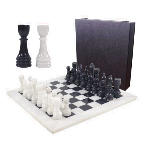 Marble Range Marble Chess Set with Storage Box 15 Inches White and Black Handmade Tournament Chess Sets for Adults - Including 2 Extra Queens and Complimentary Storage Box