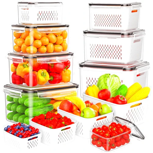 Winproper 8-Pack Fruit Storage Containers for Fridge, Leakproof Fruit Containers for Fridge with Colanders, BPA-Free Produce Storage Containers with Lids Keep Fruits, Vegetables, Berry, Meat Fresh longer