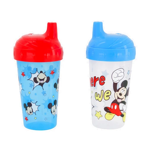 Disney Toddler Sippy Cups for Boys | 10 Ounce Mickey Mouse Sippy Cup Pack of Two with Straw and Lid | Durable Blue Leak Proof Travel Water Bottle for Toddlers