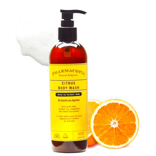 Pharmacopia Citrus Body Wash - Natural Shower Gel, Moisturizing and Nourishing Body Cleanser - Infused with Organic Aloe Vera, Coconut Oil, and Green Tea Extract - Vegan and Cruelty-Free, 16 oz
