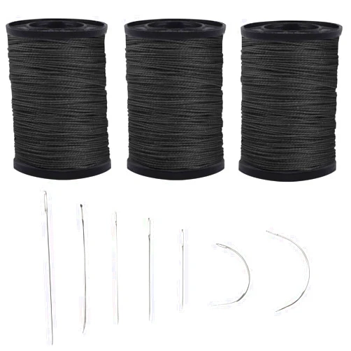 Topus Extra Strong Upholstery Repair Sewing Thread Kit and Heavy Duty Household Hand Needles, Including 7 Styles of Leather Canvas Sewing Needles and 3 Rolls Nylon Thread (70 Yard of Each Roll), Black