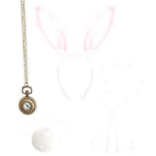Gvhntk White Easter Rabbit Bunny Costume Dress Up Accessory Kit Animal Ears Headband Bowtie Tail Clock Necklace Nose Set