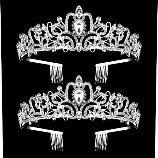 Nljihkure 2 Pack Silver Crystal Crowns Tiara for Women, Girls Elegant Princess Rhinestone Crown with Combs, Bridal Wedding Headbands Prom Birthday Party Halloween Hair Accessories Jewelry Gifts for Women Girls