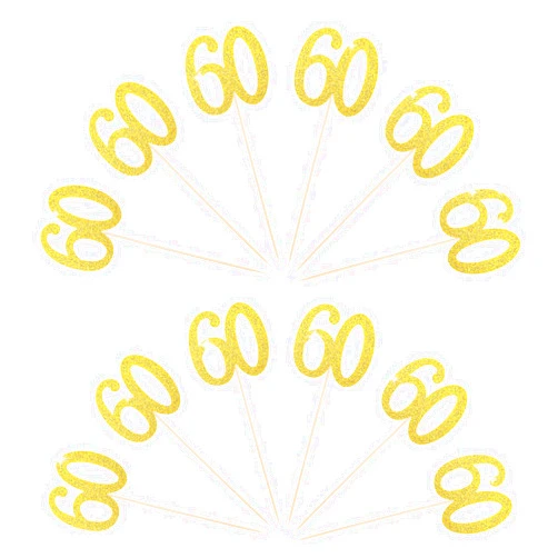 KALIONE 12pcs Gold 60th Birthday Centerpieces Sticks Number 60 Birthday Cake Topper Flower Toppers, Glitter 60th Centerpiece for Anniversary Wedding Party Decorations Supplies