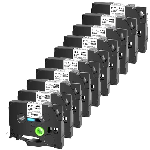 Cruxer 10 Pack Compatible for Brother Heat Shrink Label Tape Hse-231 11.7mm 0.46Inch x 4.92ft,Black Text on White Printable Heat Shrink Tubing Tube for Brother PTE550 PTP750 PTD210 PTH110 Printer Maker