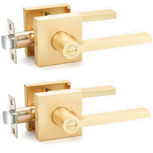 EHOMEWARE 2 Pack Door Knobs Interior, Bathroom Bedroom Door Locks Door Handles in Satin Brass Finish, Heavy Duty Keyless Privacy Door Handles with Locks, Sleek Design & Durable Construction