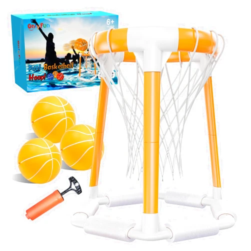 ONLYFUN Swimming Pool Basketball Hoop Poolside Game Sets - Inflatable Toys for Kids Gifts, Outside Water Floating Basketball Games with Ball for Adults Pool Party Include 3 Balls and Pump Orange