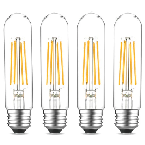 Gozelux Dimmable E26 Edison Bulb, AC120V Warm White 2700K Light Bulbs, 6W Equal 60 watt 750LM Tubular T10 LED for Rustic Pendant, Chandeliers, Wall Sconces,Vanity, Pack of 4