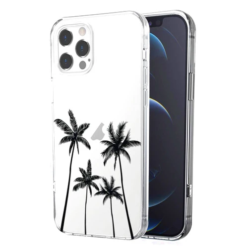 KEXAAR Compatible with iPhone 12 Pro Max Case, Clear Palm Tree Summer Tropical Floral Flower Shockproof Protective Bumper Hard Back Slim Cute Clear Phone Cover for Women Girls 2020 6.7