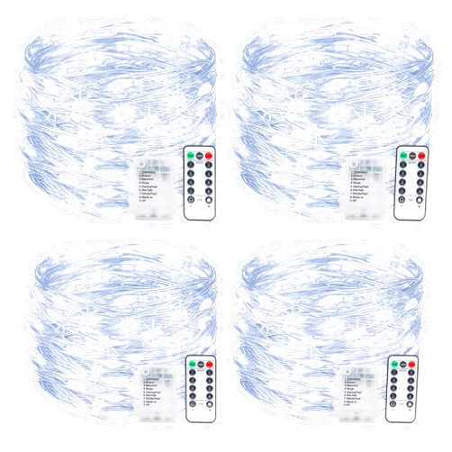 kolpop 4 Pack 39FT Fairy Lights Battery Operated with Timer & Remote, Waterproof 120 LED Twinkle String Lights Outdoor Indoor 8 Modes for Outdoor Indoor Bedroom Christmas Decor, Cool White