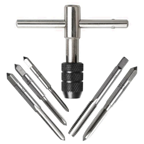 GUWADA 6 Pcs Tap Wrench Tool Set, Adjustable T-Handle Ratchet Tap Holder Wrench Machine Screw Thread Metric Plug T-Taps with M3 M4 M5 M6 M8 Taps, Screw Taps Kit T Type Thread Tapping Tool