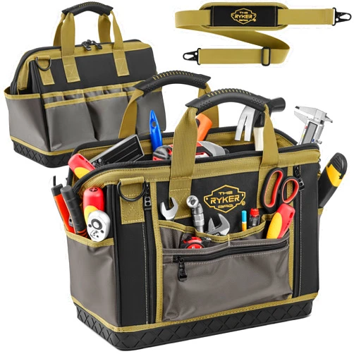 The Ryker Bag 16-inch Large Heavy Duty Wide Mouth Tool-Bag Organizer with Maximum Storage, Portable Utility Bag for Tools, Gift for Dads, Contractors, Mechanics, Technicians, Handyman & Welders