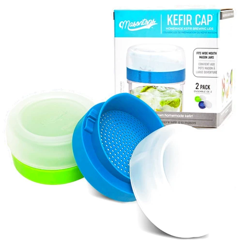 Masontops kefir lid mason jar lids wide mouth mason jar lids living culture grain drainer starter kit for home fermentation 2 packs