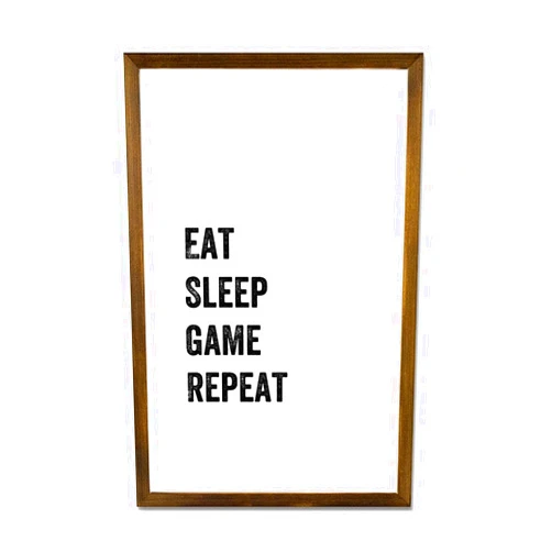 LUIJORGY Eat Sleep Game Repeat Wooden Framed Sign 8x12in Inspirational Wall Decor Wooden Art Signs Positive Quotes Sayings Rustic Wood Framed Modern Farmhouse Wall Hanging Art New Home Gifts