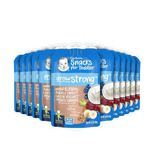 Gerber Baby Food Pouches, Toddler, Premium, Grow Strong, Fruit Veggie Yogurt & Grains Blend with 2g Protein, 3.5 Ounce (Pack of 12)