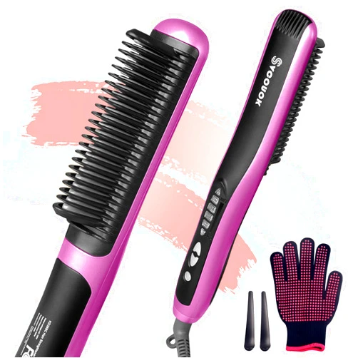 Svcouok Straightening Comb - 2-in-1 Ceramic Hot Brush Straightener with Auto-Off & Anti-Scald, Fast Heating for Thick Hair, Home, Salon & Travel