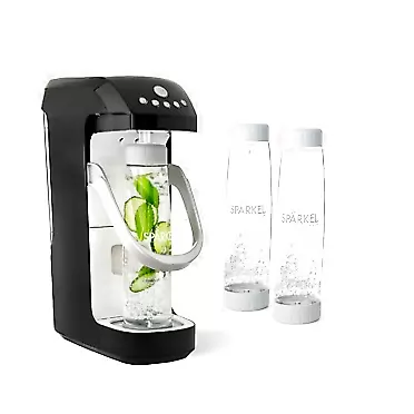 SPÄRKEL Spärkel Beverage System (Black) + 2 Pack Bottles - Sparkling Water and Soda Maker - A New Way of Sparkling - Use Fresh & Natural Ingredients - No CO2 Tank Needed