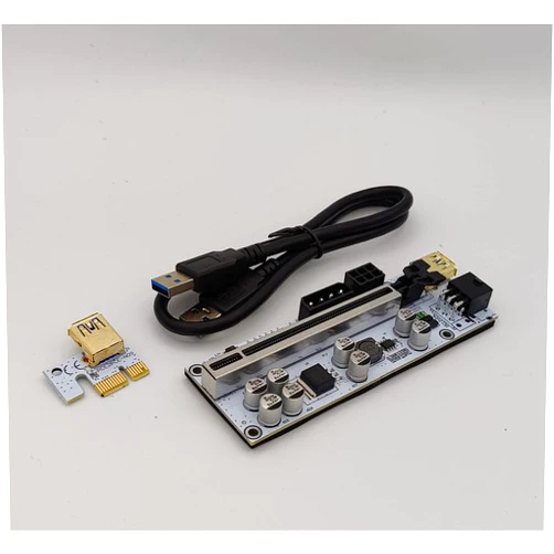 ALB Vendor GPU Riser V010-X [Flashing LED] 6 PIN & MOLEX 8X Capacitors Shielded PCIe 16x 1x