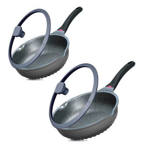 Vinchef 2pcs Nonstick Skillet with Lid, 9.5 Inch-3QT Deep Frying and 11 Inch - 5QT Saute Pan with Lid