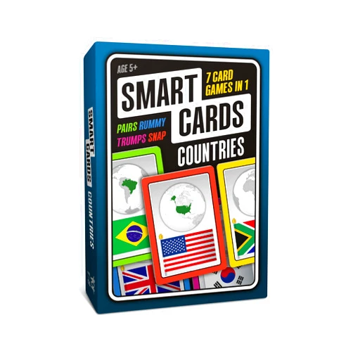 100 PICS Smart Cards Countries, 7 Games in 1, Pairs, Snap, Trumps, Rummy, Memory Quiz, Learn Facts, Travel Game, Gift, Stocking Stuffer, 50 Cards, Age 5+, 1-8 Players
