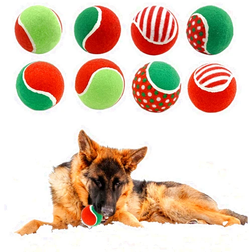Vehomy 8Pcs Christmas Dog Tennis Balls Dog Xmas Squeaky Tennis Ball Toy Xmas Green and Red Puppy Interactive Toys for Small Medium Dogs Training Playing