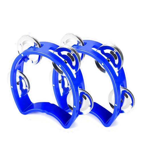 Flexzion Tambourine Hand Bell Percussion Musical Instruments (Blue, 2 Pack), Plastic Music Instrument Half Moon Mini D Handheld Shaker, Jingle Bells